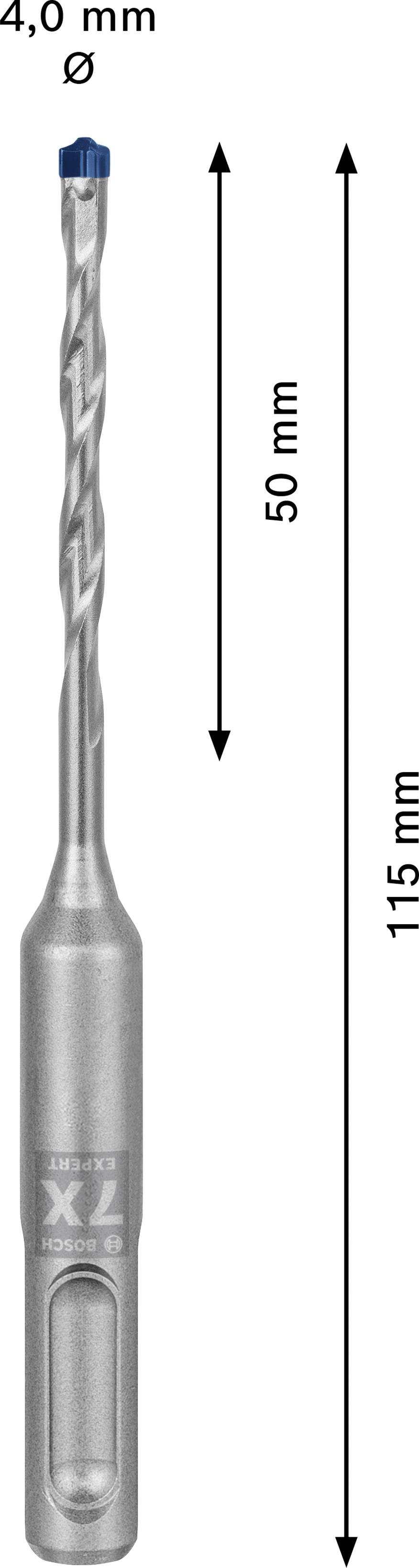 Kovový vrták o průměru 4,0 mm, celková délka 115 mm, pracovní délka 50 mm, stříbrné barvy.
