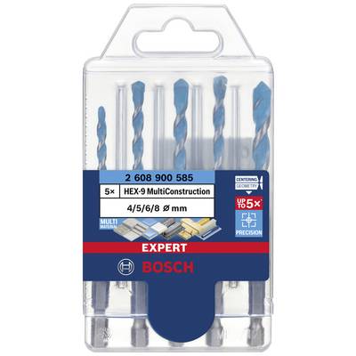 'Bosch Expert HEX-9 MultiConstruction sada vrtáků s 5 kusy: velikosti 4, 5, 6, 8 mm. Použití pro různé materiály.'