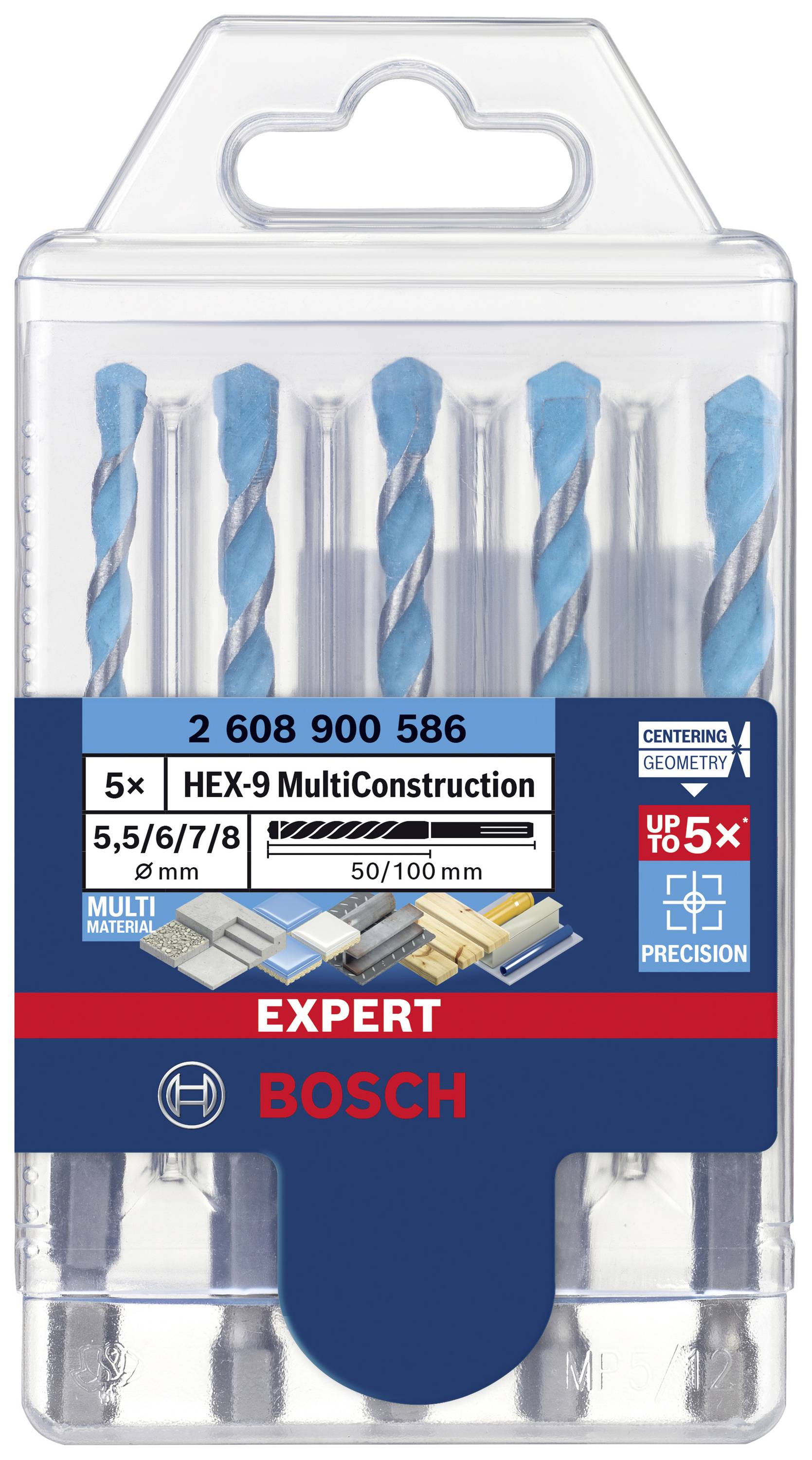 Vrtáky Bosch 5er-Pack HEX-9 MultiConstruction: 5,5/6/7/8/6 mm, pro dřevo, cihly, beton, kov; vysoká přesnost a trvanlivost.