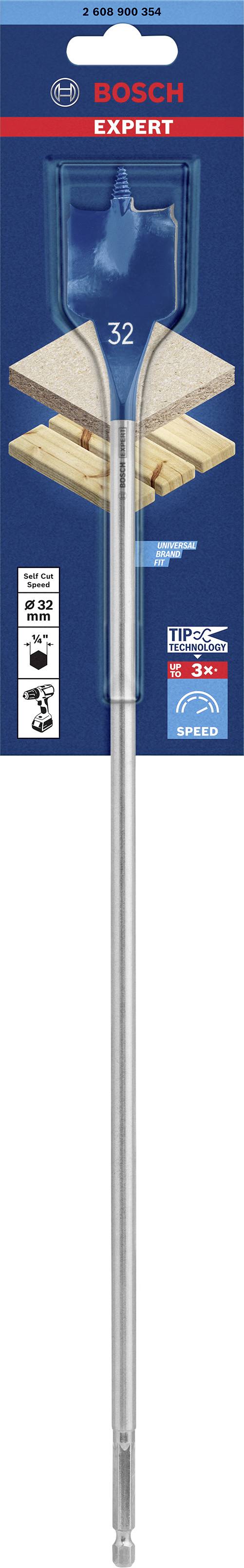 'Bosch Expert' válcový pilový vrták o průměru 32 mm. Na obrázku je zobrazeno balení produktu s uvedenými vlastnostmi.