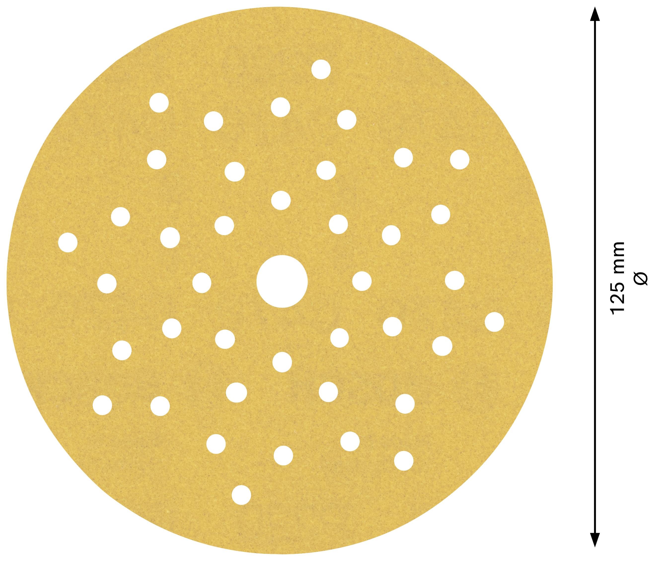 Kulatý brusný kotouč se vzorem otvorů; průměr: 125 mm.