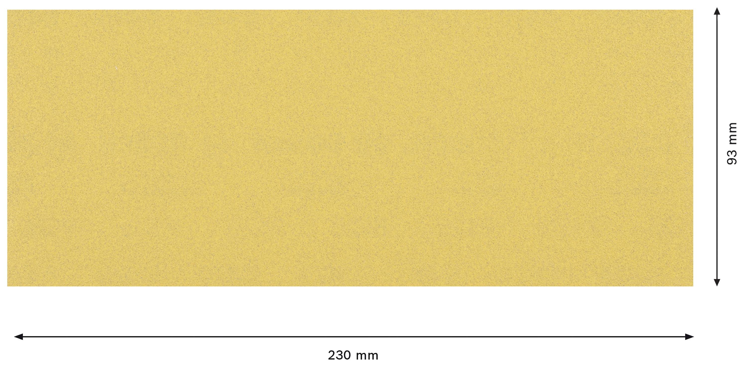 Obdélníkový žlutý papír s rozměry 230 mm x 93 mm.