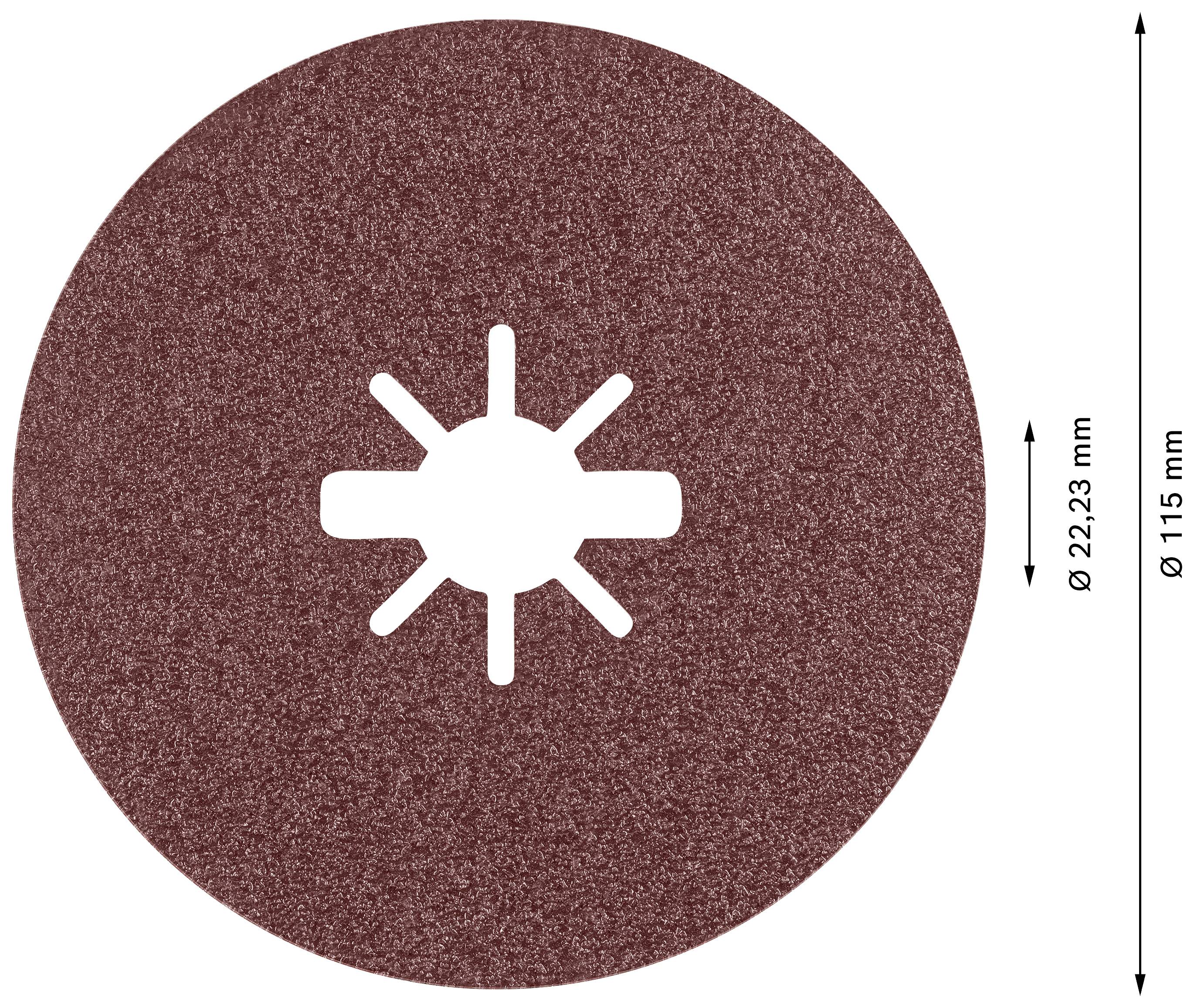 Brusný kotouč s centrálním otvorem, průměr 115 mm, vrtání 22,23 mm.