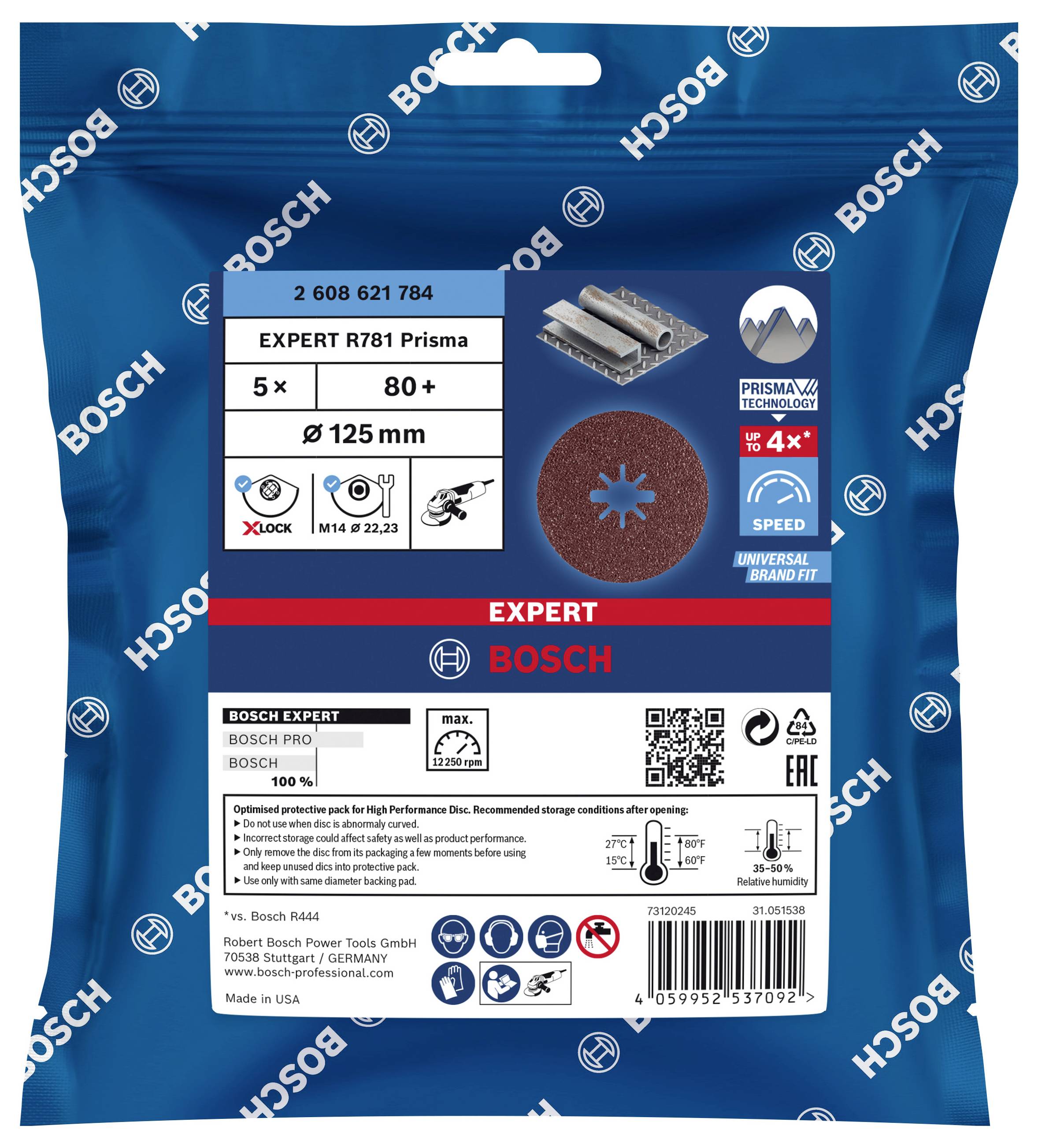 Balení Bosch Expert brusných kotoučů, 5 kusů, zrnitost 80, průměr 125 mm, vhodné pro úhlové brusky, s mechanismem X-LOCK.