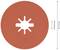 Červenohnědý brusný kotouč s centrálním bílým symbolem připomínajícím hvězdu. Průměr kruhu je 115 mm.