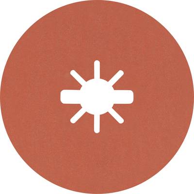 Bílý symbol slunce na červeném kruhu symbolizuje jas nebo nastavení jasu.