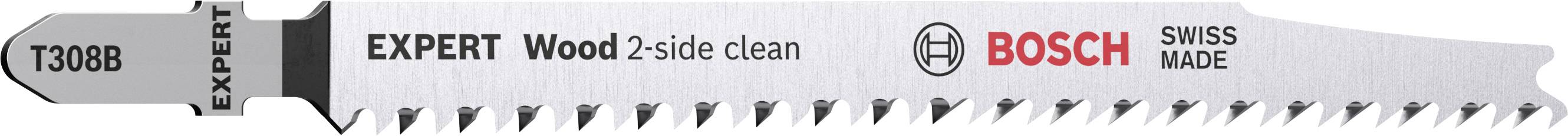 Pilový list do přímočaré pily, Bosch 'EXPERT Wood 2-side clean', model T308B, pro přesné a čisté řezání dřeva, vyrobeno ve Švýcarsku.