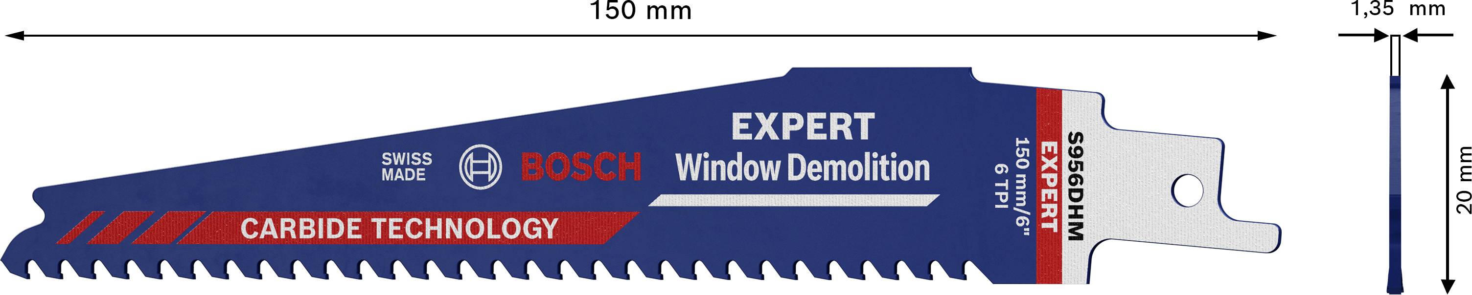 Pilový list pro pěnovou pilu, 150 mm, pro demontáž oken, série Expert od Bosch, Swiss Made, vhodný pro demoliční práce s technologií tvrdokovu.