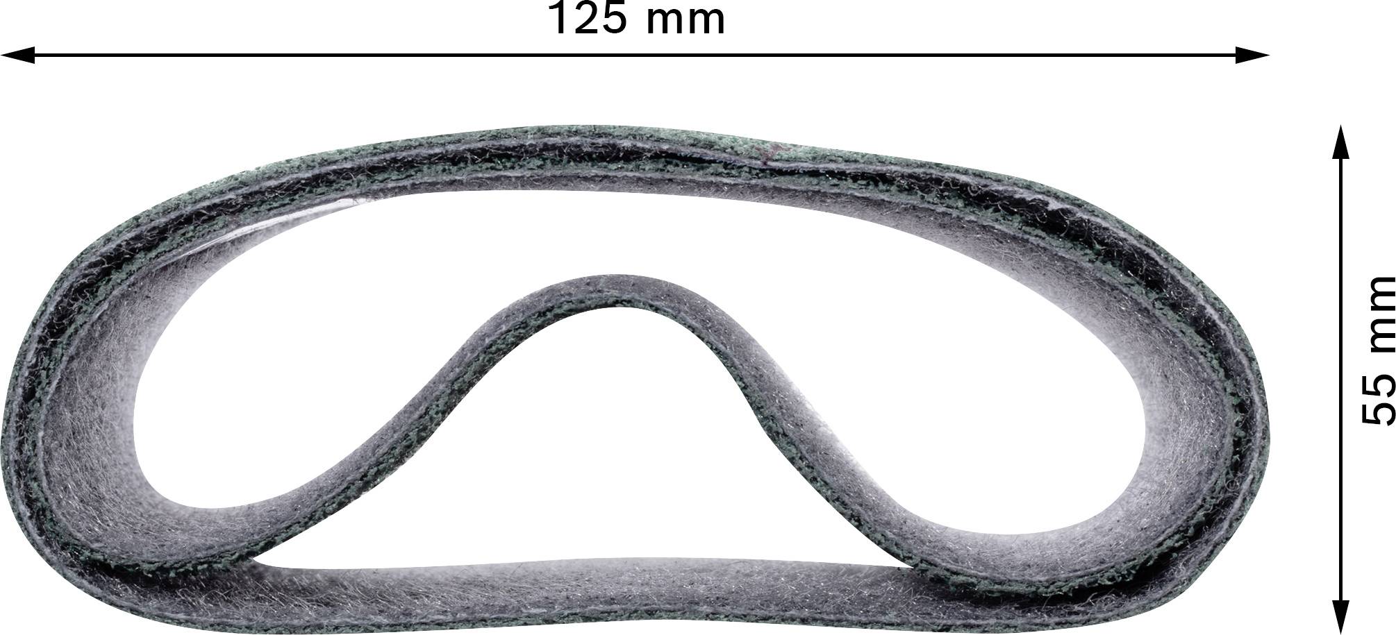 Šedá plstěná smyčka s rozměry: 125 mm (šířka) a 55 mm (výška).