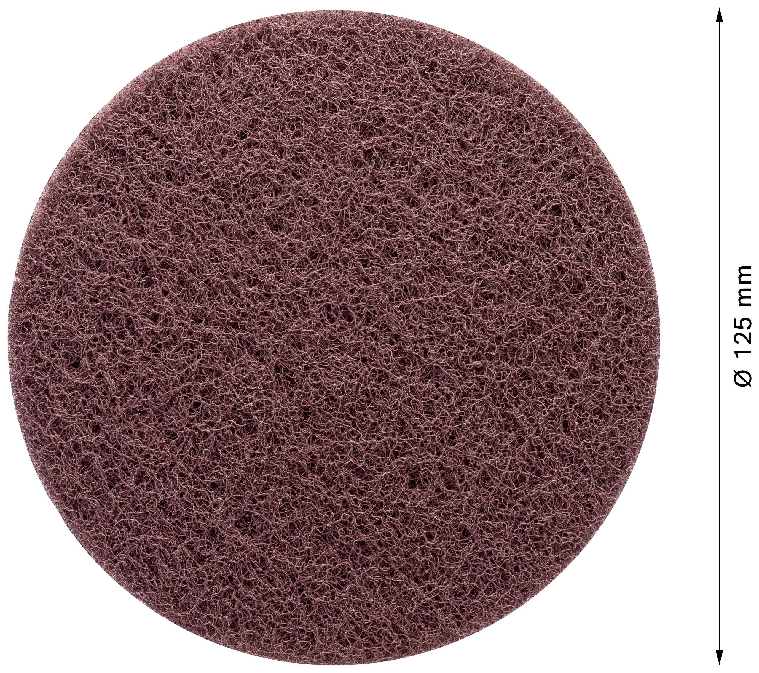 Kulatý brusný pad o průměru 125 mm, hnědé barvy, použitelný pro čisticí nebo brousicí práce.