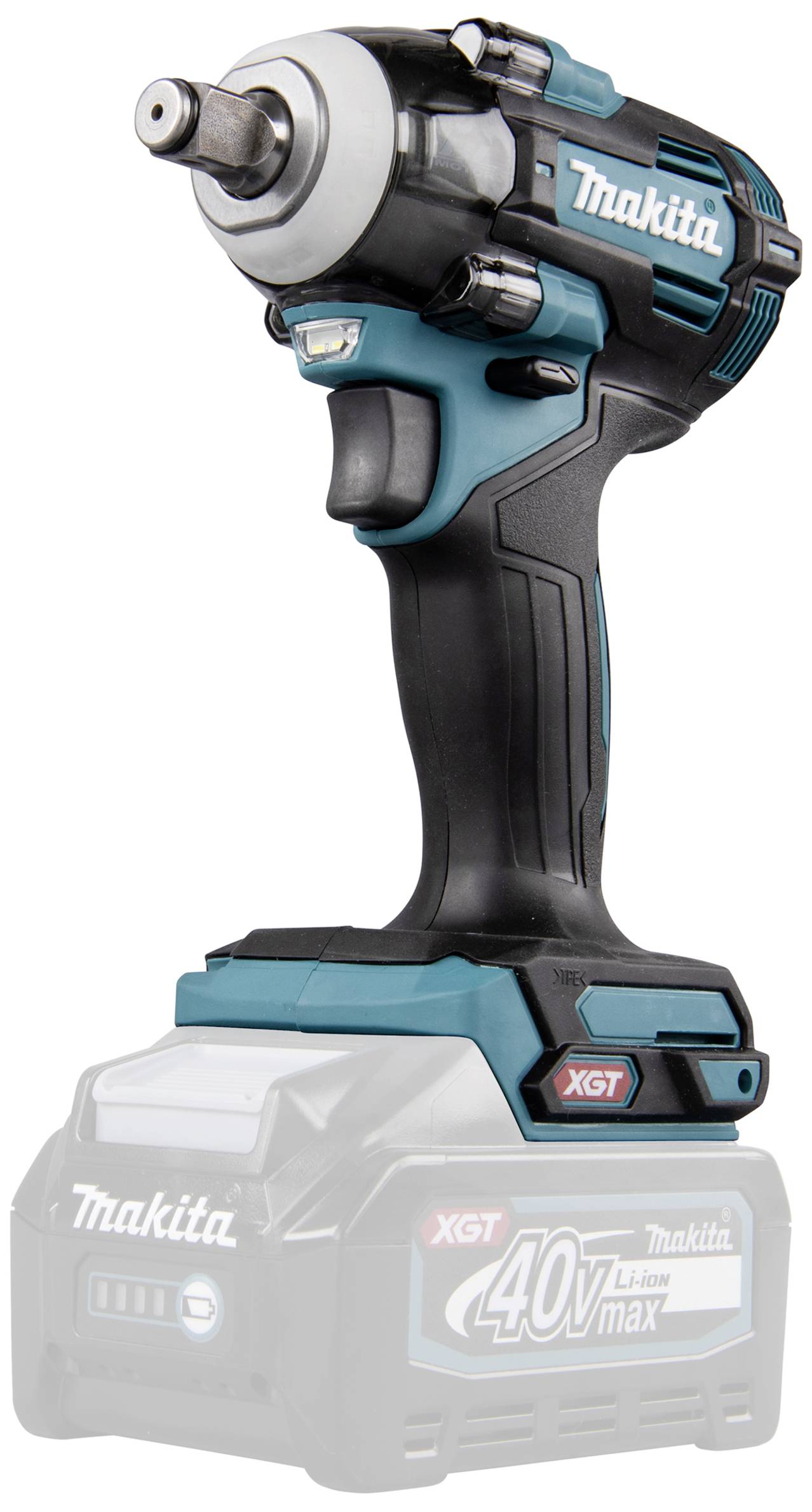 Bezdrátový rázový utahovák Makita s ergonomickou rukojetí a akumulátorem XGT 40V Max. Ideální pro náročné upevňovací práce.