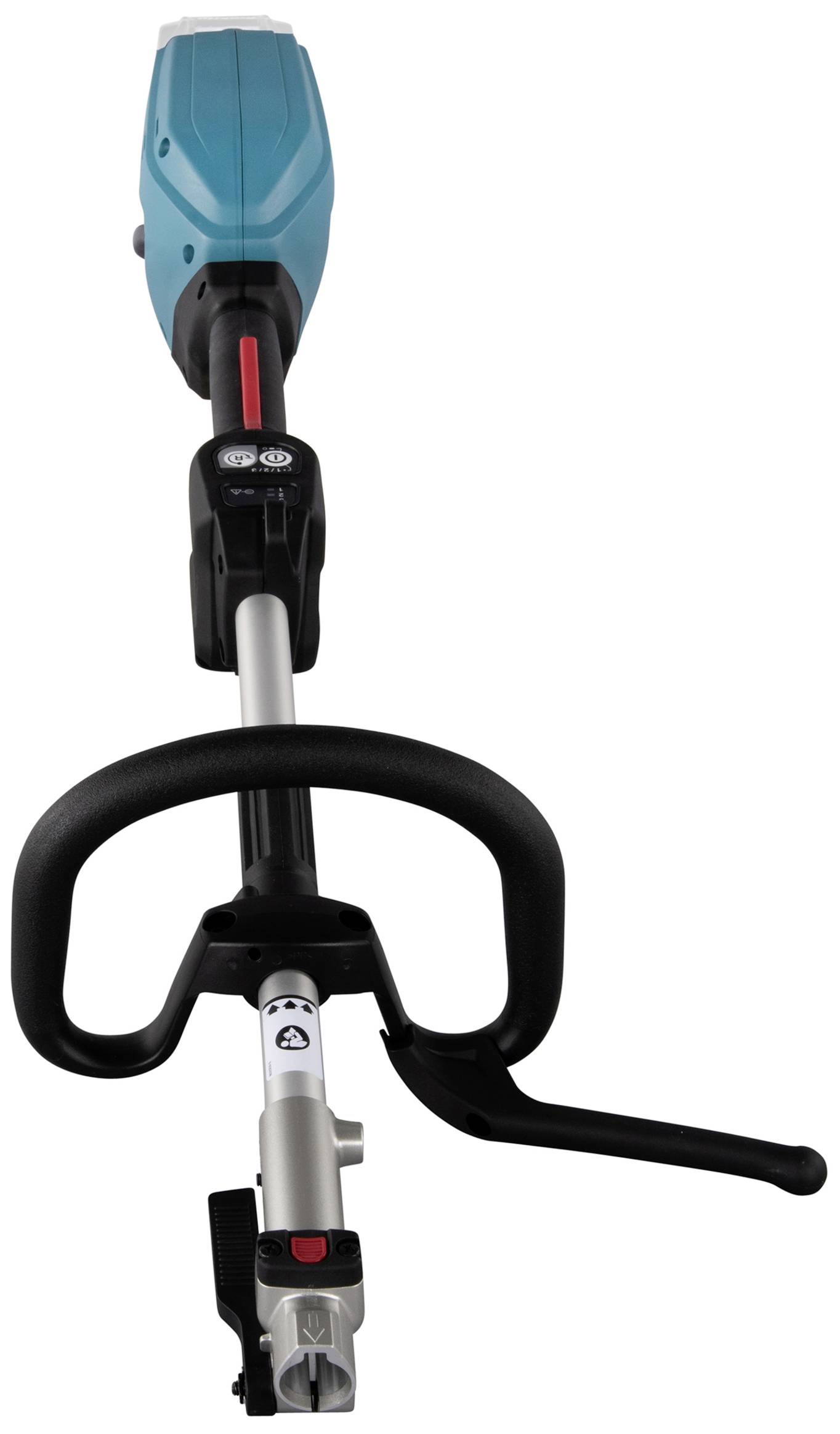 Modro-černý elektrický vyžínač s ergonomickou rukojetí a nastavitelnou tyčí, vhodný pro zahradnické práce.