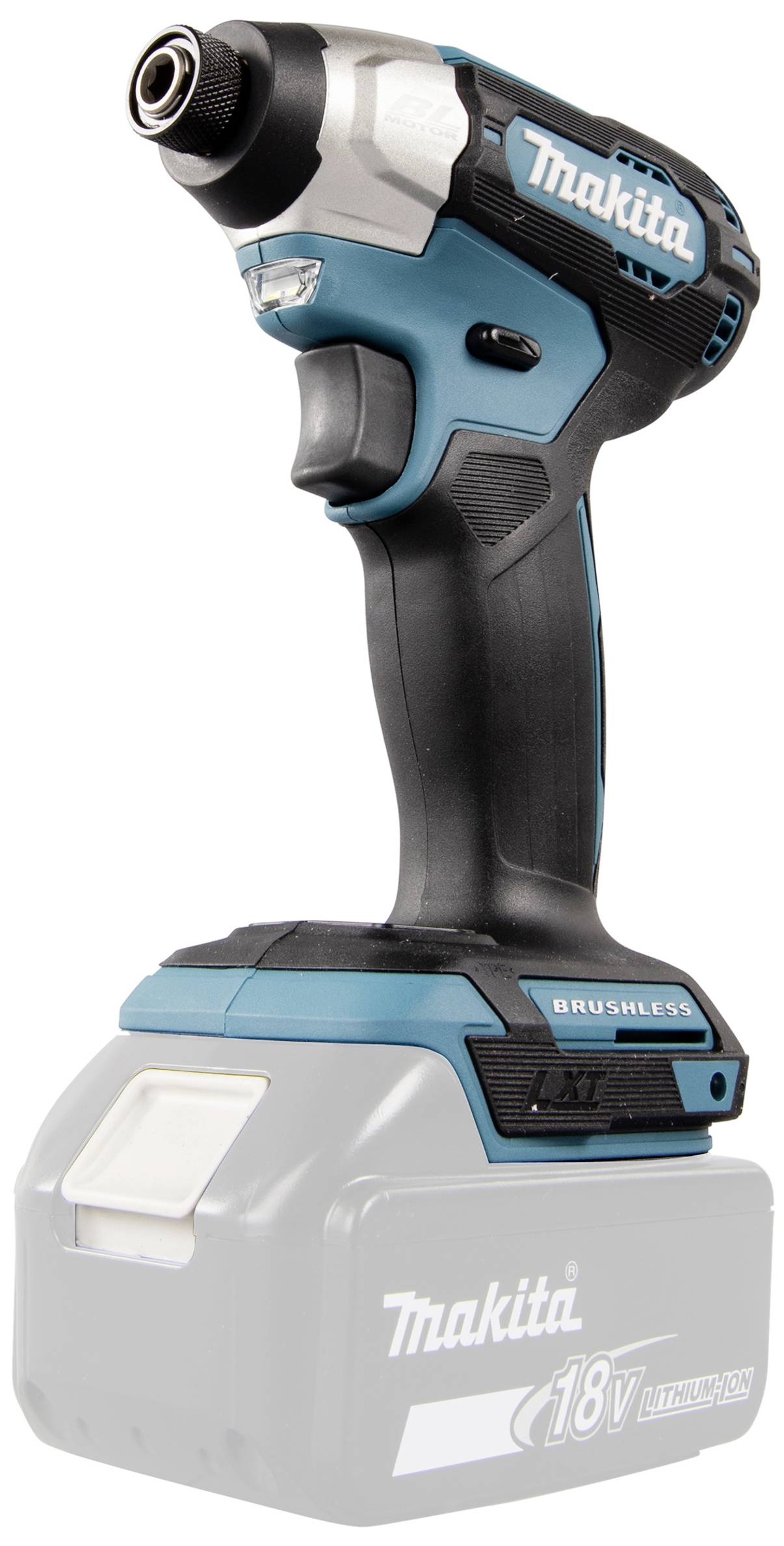 Akumulátorový šroubovák Makita v modré a černé barvě s ergonomickou rukojetí a akumulátorem.