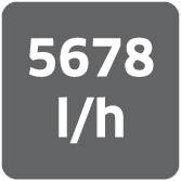 Čtvercová tabulka s nápisem '5678 l/h', černý text na šedém pozadí, zobrazující průtokovou rychlost.