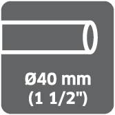 '40 mm (1 1/2")' je uveden pod symbolem pro průměr potrubí, který udává velikost trubky.