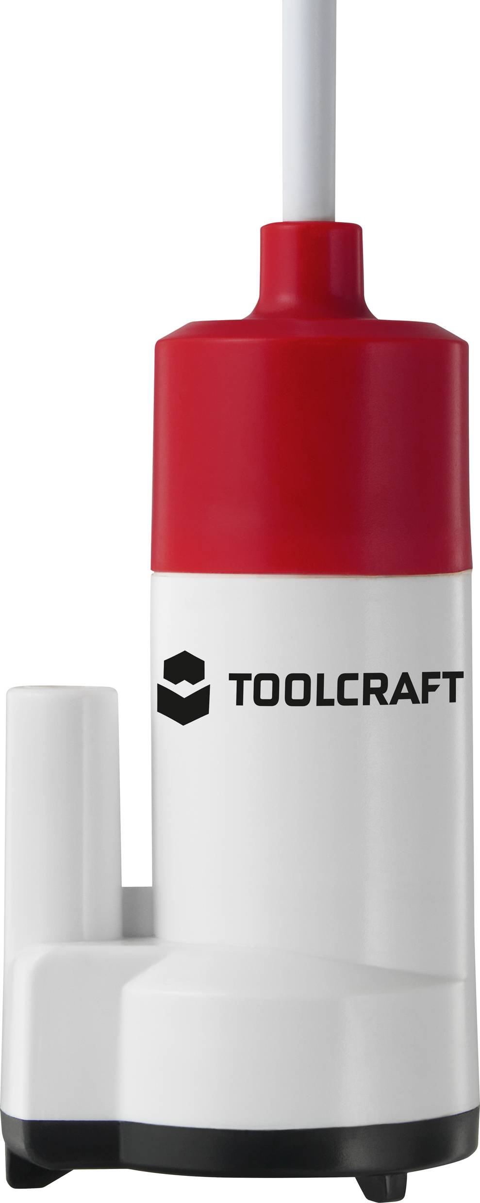 Bílá a červená vodní pumpa s logem 'Toolcraft' na straně.