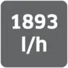Na šedém pravoúhlém pozadí, pravděpodobně na displeji nebo štítku udávajícím průtokové množství, je napsáno '1893 l/h'.