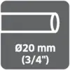 Symbol potrubí s označením 'Ø20 mm (3/4")', který znázorňuje rozměry trubky v metrických a imperiálních jednotkách.
