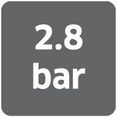 '2,8 bar' černým písmem na šedém pozadí.<br><br>Note: In Czech, the decimal point is replaced with a comma, which is why '2.8' becomes '2,8'.