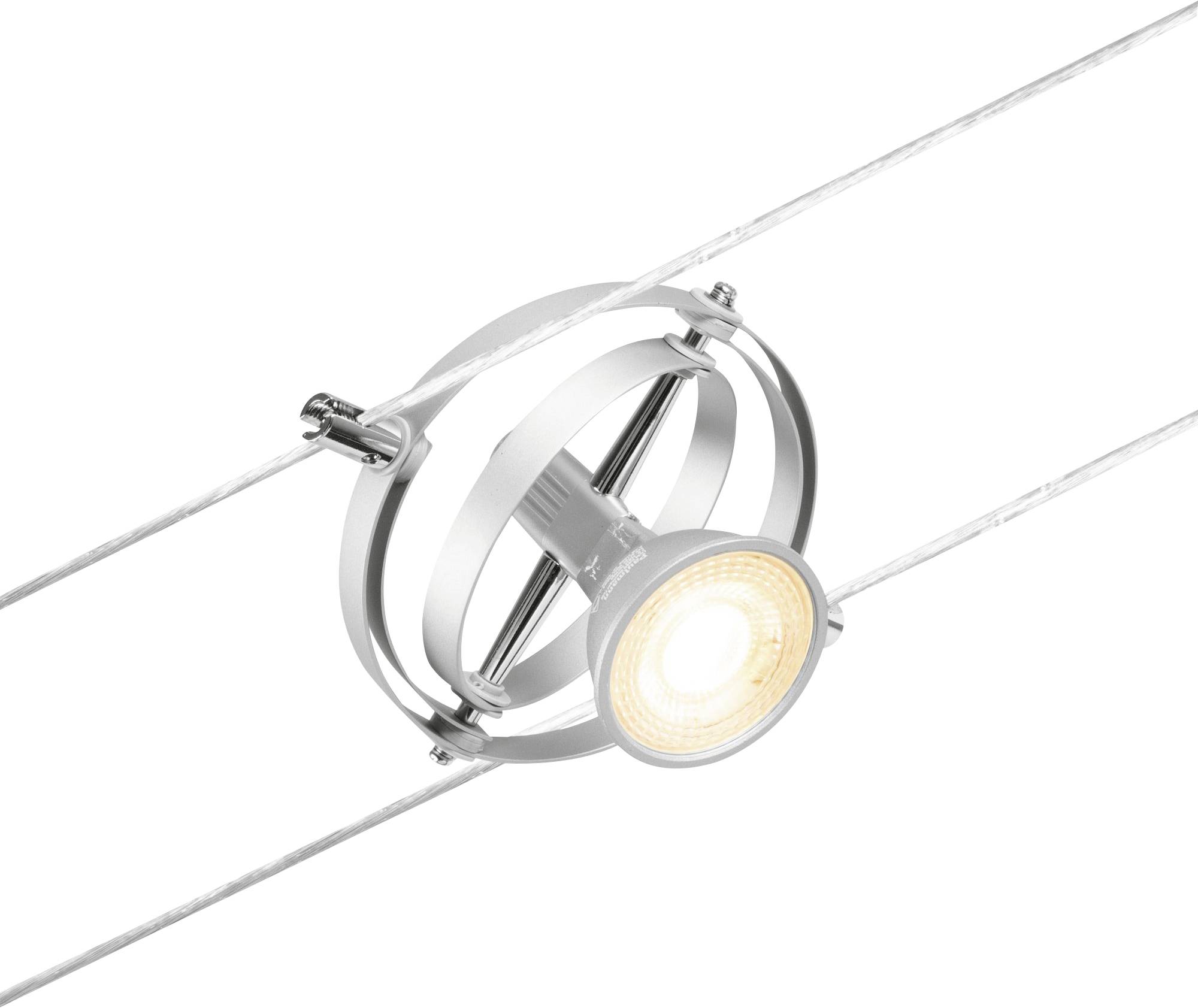 Kulatá LED stropní svítidla se systémem kabelů, moderní a minimalistický design, v bílé barvě, poskytující jasné osvětlení. Ideální pro obytné prostory.