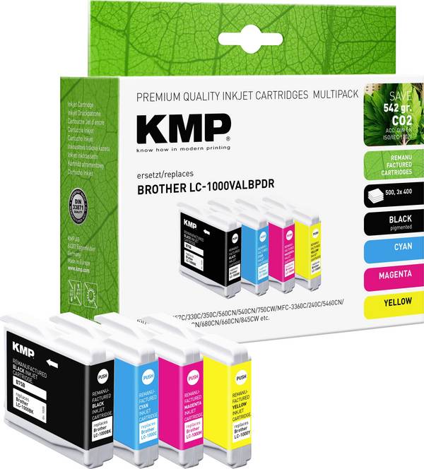 KMP Ink náhradní Brother LC-1000BK, LC-1000C, LC-1000M, LC-1000Y kompatibilní kombinované balení černá, azurová, purppurová, žlutá B75V 1035,4005