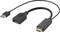 Černý USB-HDMI adaptér se dvěma konektory: jeden USB zástrčka a jeden HDMI zásuvka, propojené krátkým kabelem.