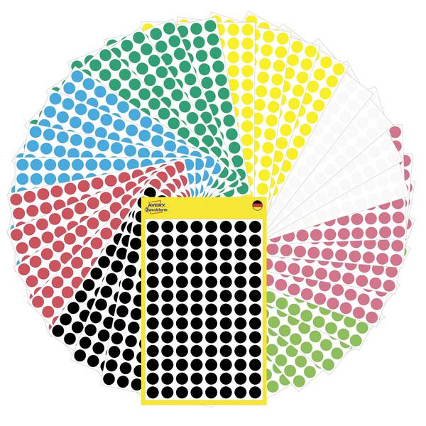 Avery-Zweckform 59994 etikety Ø 8 mm papír červená, zelená, žlutá, černá, modrá, bílá, neonová červená , neonově zelená 1 sada  popisovače etiket