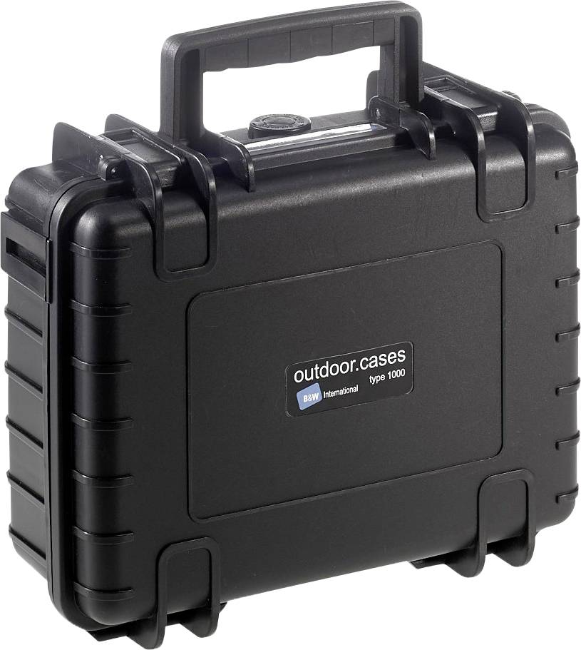 Černý, robustní kufr s rukojetí, označený nápisem 'outdoor.cases Type 1000'.