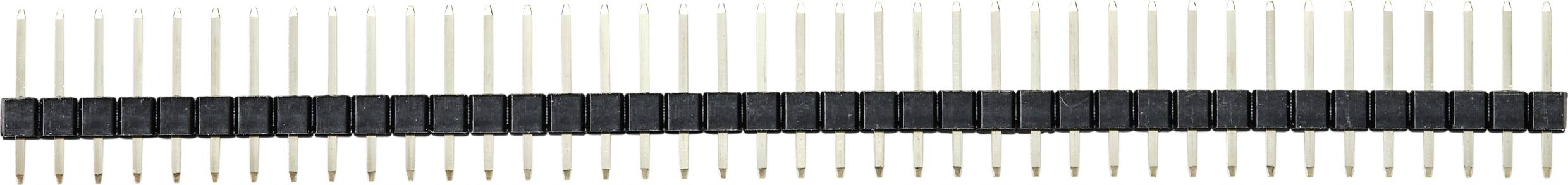 Dlouhá řada dutinkových lišt, typická elektronická součástka pro elektrické propojení, horizontální orientace.