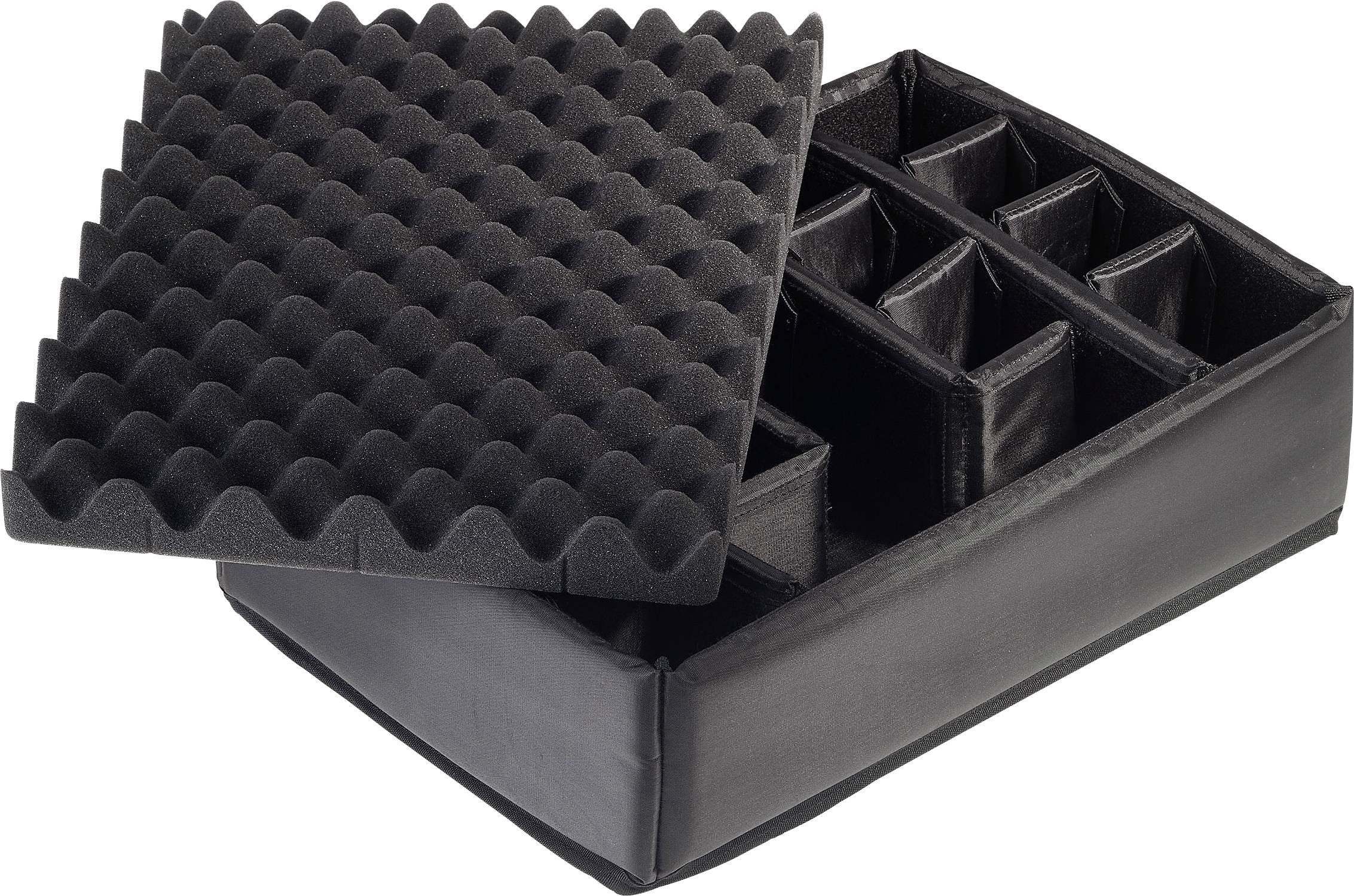 Černá ochranná taška s odnímatelným pěnovým krytem, uvnitř přihrádky pro uložení citlivých předmětů.