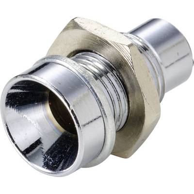 Kovový dutý zástrčkový adaptér s chromovaným povrchem, skládající se z válcové zástrčné části a šestihranné upevňovací matice.