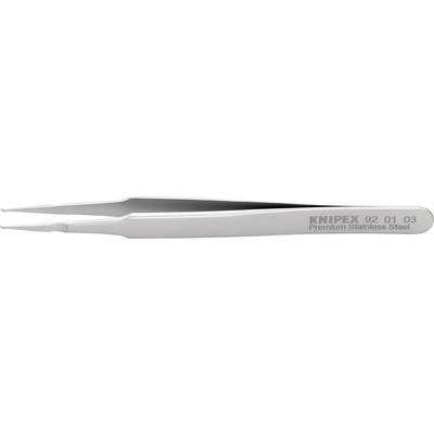 Nerezové pinzety, lehce zahnuté, s nápisem 'KNIPEX 92 01 03 Premium Stainless Steel'. Ideální pro přesné práce.