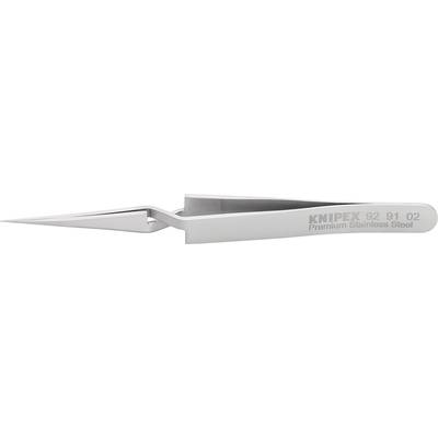 Stříbrná, zahnutá pinzeta z nerezové oceli s nápisem 'KNIPEX Premium Nerezová ocel' na straně. Ideální pro přesné práce.