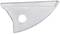 Stříbrný trojúhelníkový kovový díl s otvorem uprostřed, pravděpodobně součást nějakého nástroje nebo stroje.