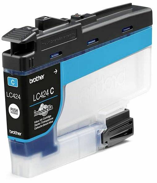 'Inkoustová cartridge LC424 C od Brother, modrá, pro inkoustové tiskárny, s technologií Innobella pro vysoce kvalitní barevný tisk.'