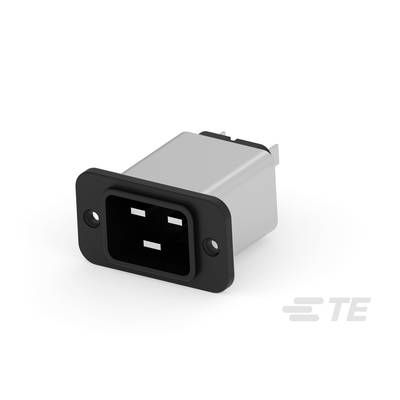 Stříbrný, obdélníkový kryt konektoru s černým lemováním a dvěma upevňovacími otvory, vhodný pro elektronická zařízení.