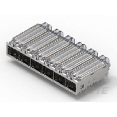 Pole zásuvek s několika ethernetovými porty, typické pro datová centra nebo síťové technologie, zobrazuje síťový hardware pro připojení.