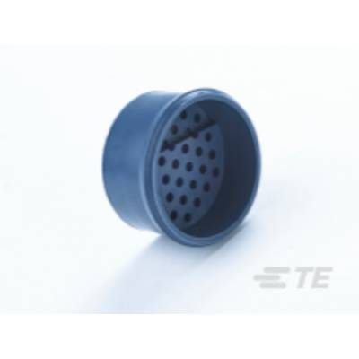 Kulatý modrý plastový víčko s několika otvory; pravděpodobně součást větracího systému nebo filtru.