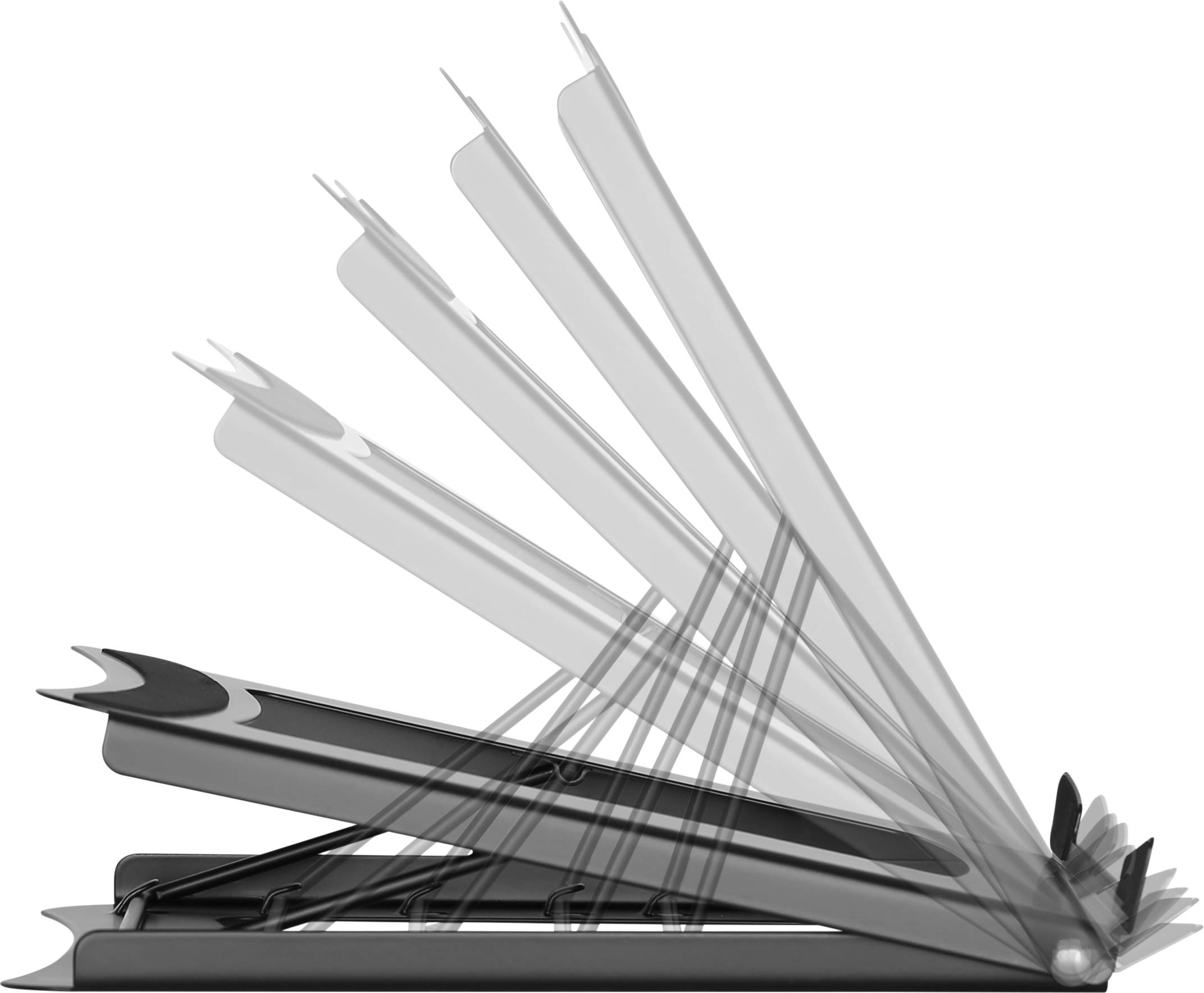 Notebook se pomalu otevírá a ukazuje různé úhly od zavřeného po zcela otevřené.