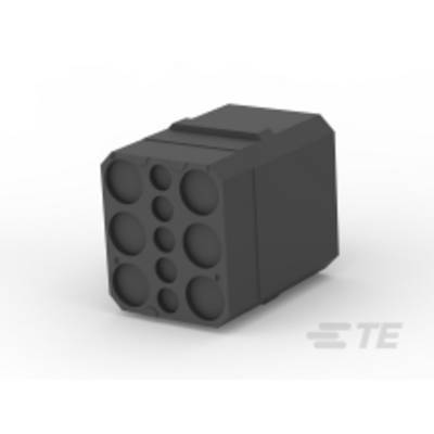 Tmavý, obdélníkový box s několika kulatými výřezy na jedné straně, pravděpodobně technická komponenta nebo kryt.