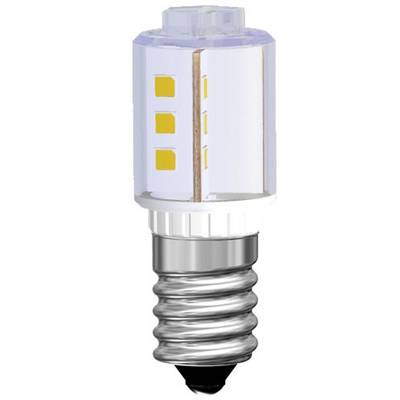 LED žárovka s paticí E14, válcovitého tvaru, s viditelnými žlutými LED čipy, vhodná pro úsporné osvětlení.