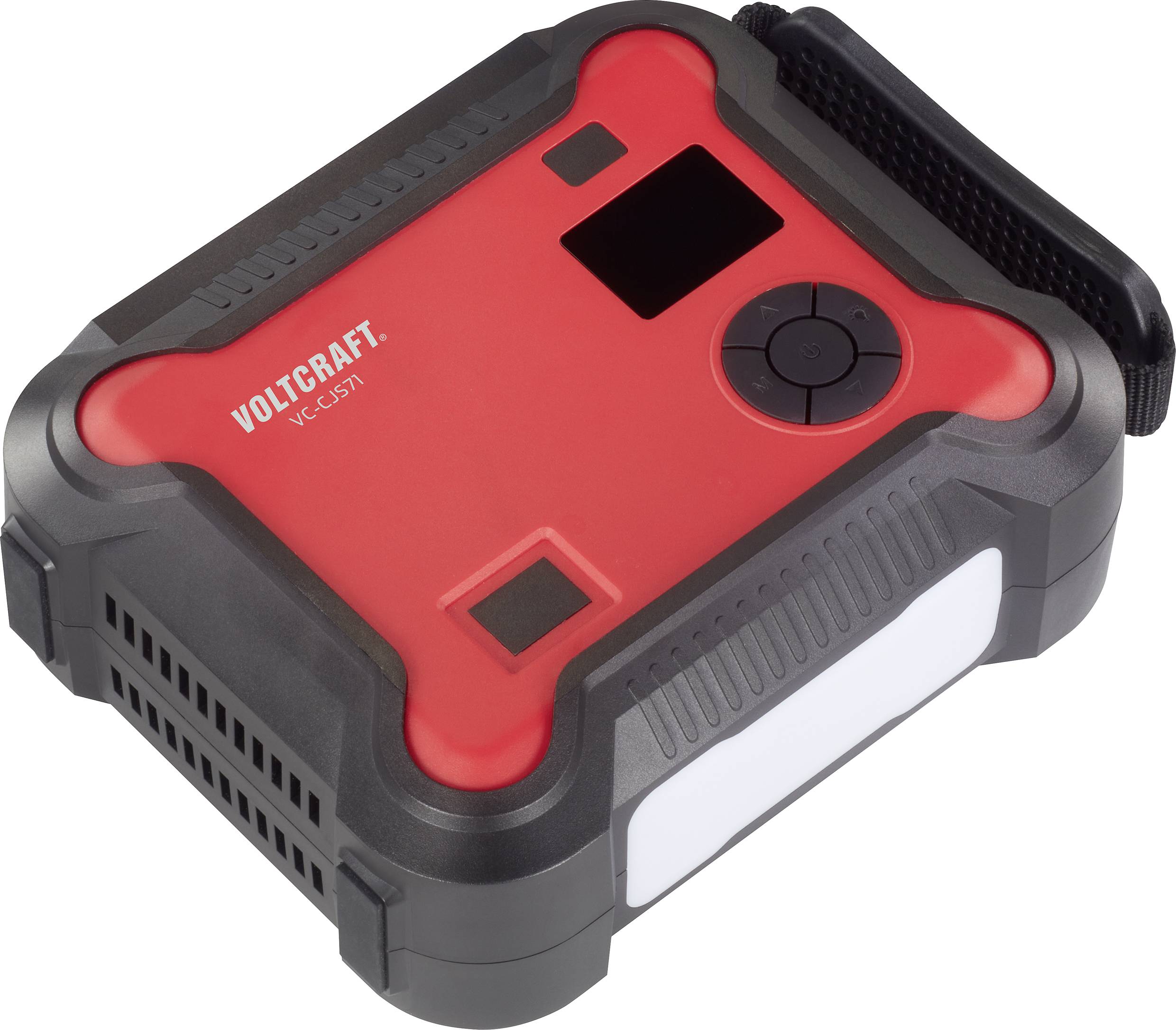 Červené a černé elektronické zařízení s nápisem 'Voltcraft VC-631'; obdélníkový tvar se zaoblenými rohy.