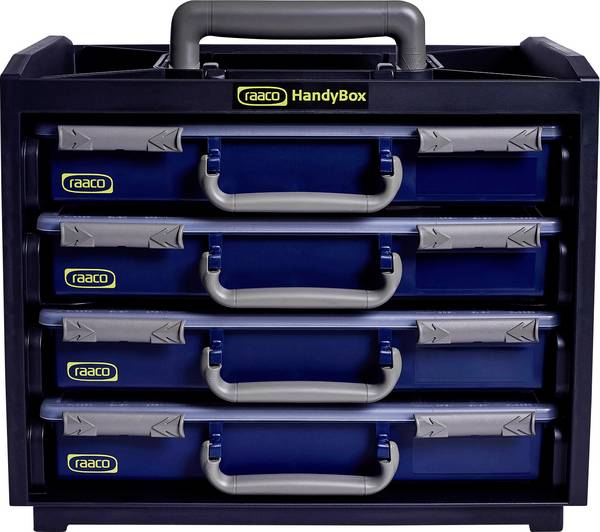 raaco HandyBox 55x4 nosný rám pro boxy na díly (d x š x v) 376 x 265 x 310 mm přihrádek: 4 variabilní rozčlenění Piece Obsah 1 ks