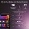 Obrázek zobrazuje smartphone s aplikací Philips Hue, obklopený symboly a texty. Porovnává Bluetooth a Hue Bridge, vysvětluje dosah a možnosti ovládání.