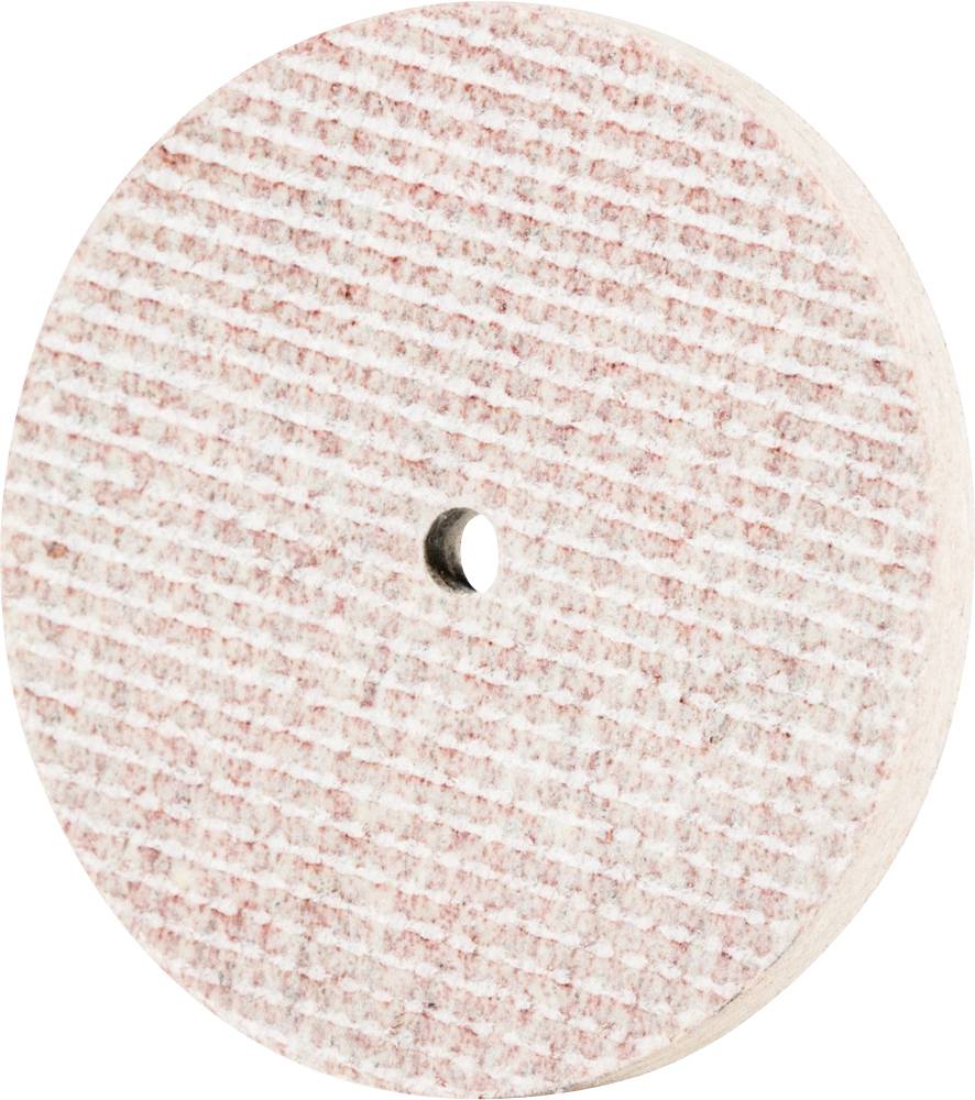 Kulatý, plochý filcový leštící pad s jemným červeným vzorem a centrálním otvorem.