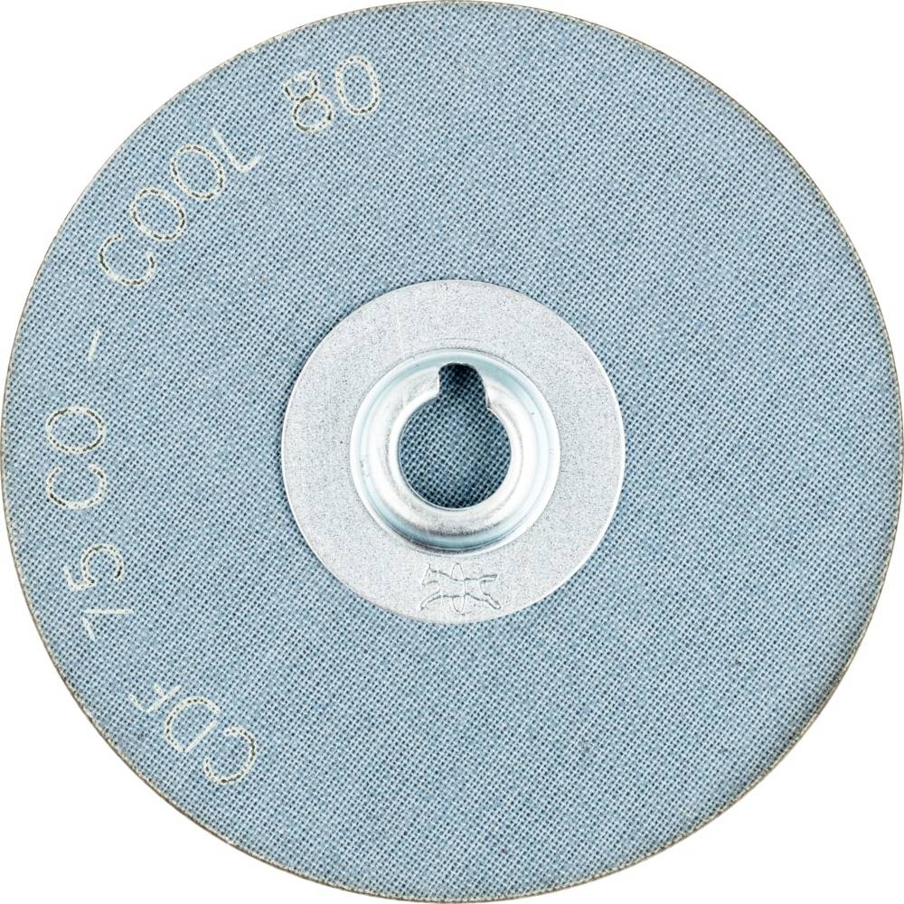 Modrý brusný kotouč s kovovým jádrem, označený štítky 'COOL 80', 'CD 15 CO'. Používá se pro broušení kovů.