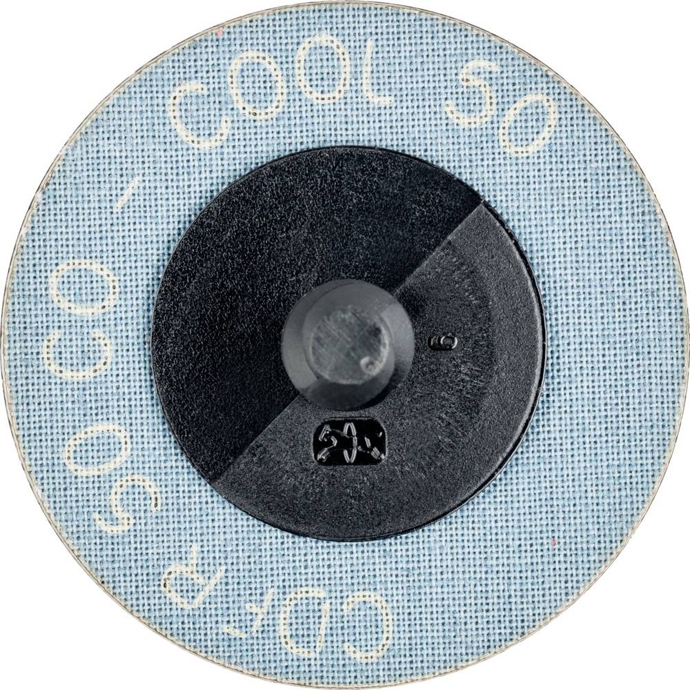 Kulatý, modrý brusný kotouč s nápisem 'COOL 50' na černém podkladu. Známky opotřebení jsou patrné.