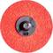 Červený brusný kotouč s černým otvorem uprostřed, používaný pro broušení různých materiálů.