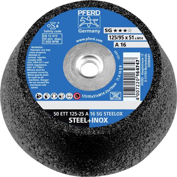 PFERD TOOLS 63418402 Brusný hrnec 50 ETT 125-25 A 16 SG STEELOX/M14  12.5 cm 2 ks