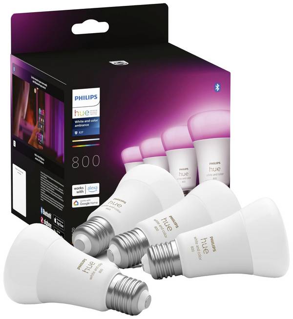 Philips Hue  sada 4 LED žárovek 871951432840200 Energetická třída (EEK2021): F (A - G) Hue White & Col. Amb. Viererpack 4x570lm 60W E27 9 W teplá až studená bílá